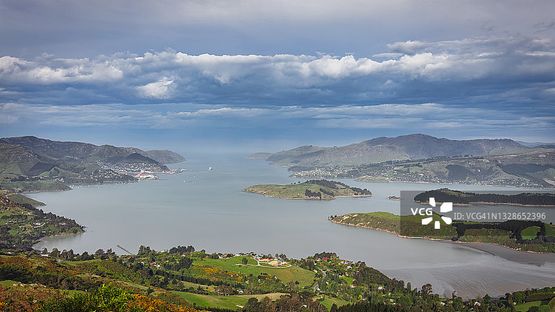 新西兰利特尔顿海湾基督城全景图片素材