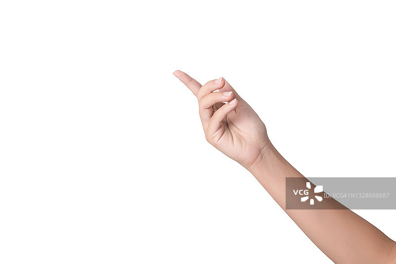 特写：年轻女人的手在白色独立背景上摆出各种姿势（带裁剪路径）图片素材