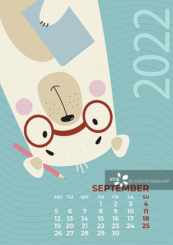 小熊日历：2022年9月（英文版）图片素材