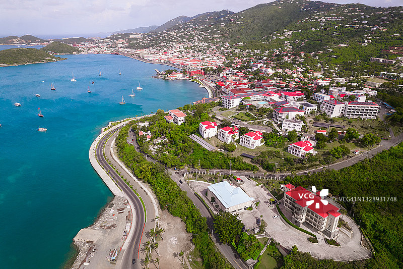 圣托马斯夏洛特阿马利亚市中心的航拍图片素材