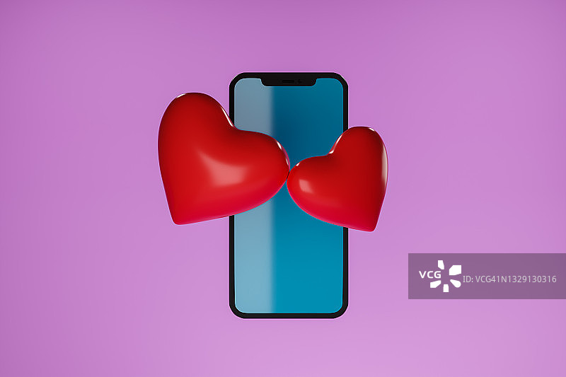 智能手机上的红色爱心与情人节主题电脑图形图片素材