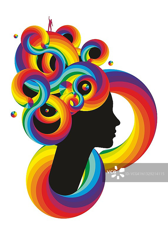彩虹发色剪影抽象生动的女人侧面图片素材