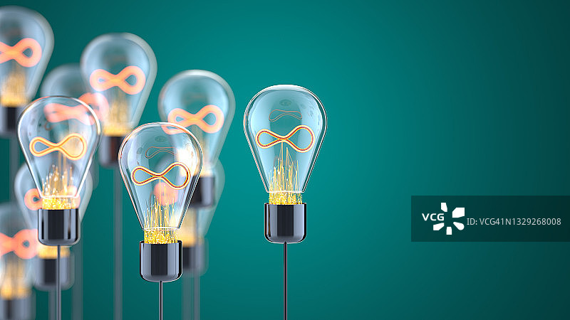 创新与新想法：带无限符号的灯泡概念图片素材