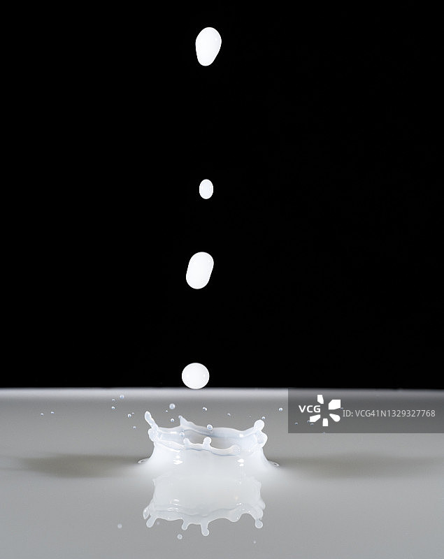 牛奶滴落在黑色背景上的碰撞和冲击图片素材