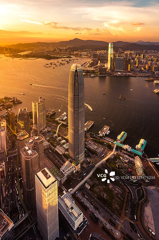 香港城市、海景、九龙及香港港口航拍图片素材