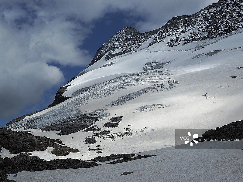 查尔特瓦瑟冰川和辛普朗山口附近的莱昂内山景色图片素材