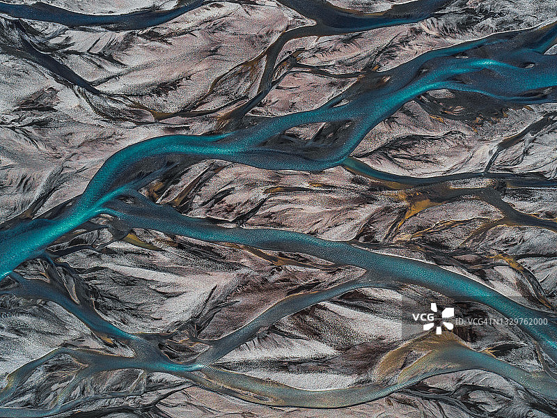 冰岛的辫状河，直接从上方拍摄图片素材