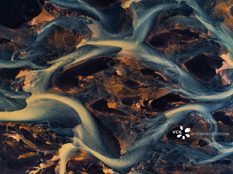 冰岛辫状河鸟瞰图图片素材