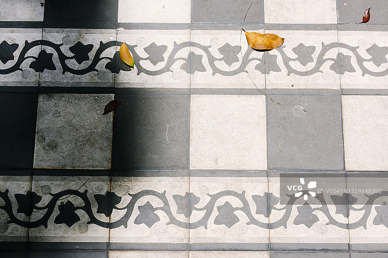 新加坡甘榜格南的装饰性黑白铺路石图片素材