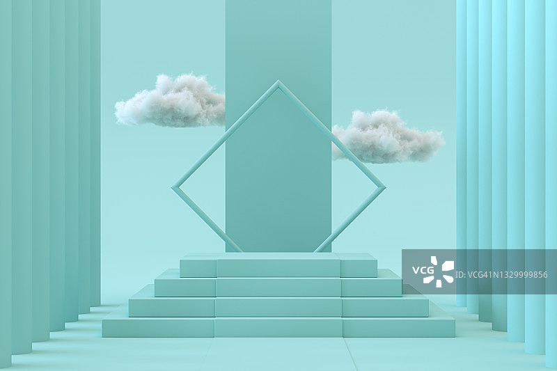 带楼梯和地毯的空产品展示台图片素材