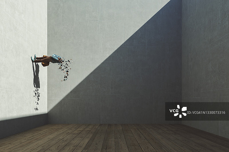 站在墙上的抽象爆炸式商人图片素材