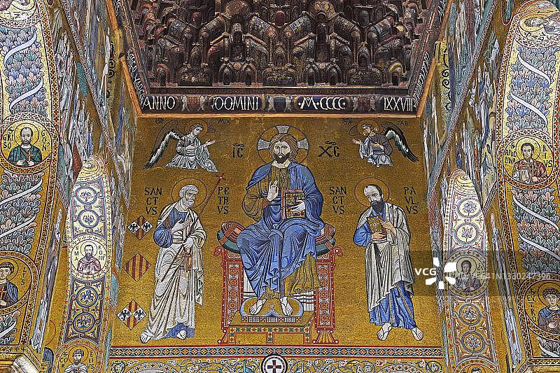 帕拉蒂尼小教堂，特写，诺曼底宫，巴勒莫，西西里岛，意大利图片素材