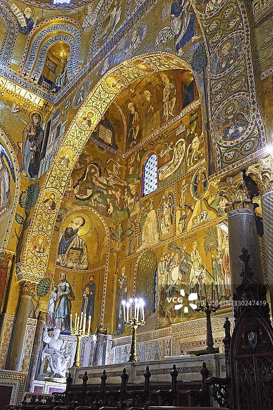 帕拉蒂尼小教堂，特写，诺曼底宫，巴勒莫，西西里岛，意大利图片素材