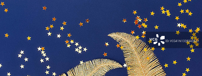 美丽蓝色背景搭配金色星星和羽毛图片素材