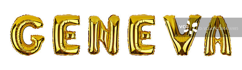 由锡箔气球制成的“日内瓦”字样，白色背景图片素材