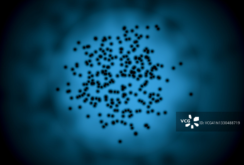 插画，蓝色背景下的细胞微生物显微镜图图片素材