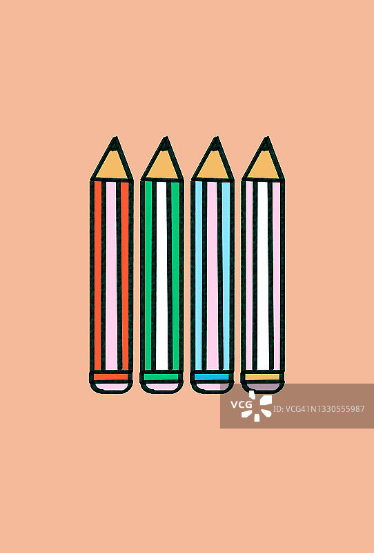 用彩色铅笔绘制的儿童返校插画图片素材