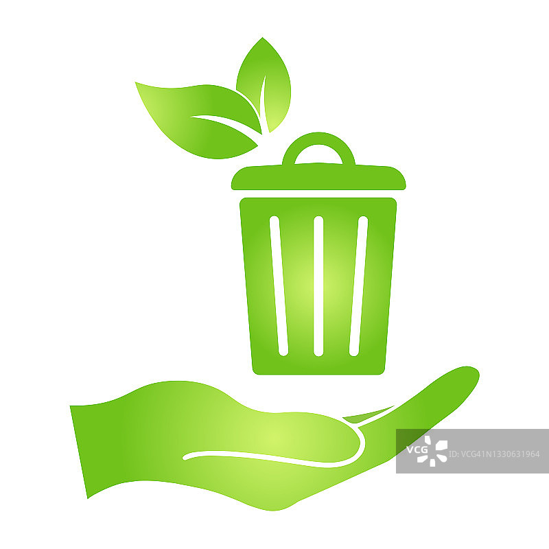手持垃圾桶上的环保回收标志，注意特殊处理图片素材