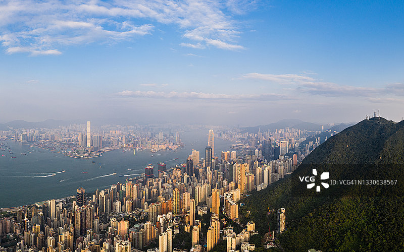 香港著名维多利亚峰的壮观航拍景色图片素材
