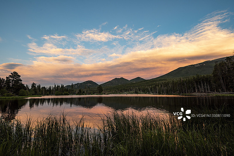 落基山国家公园斯普拉格湖日落图片素材