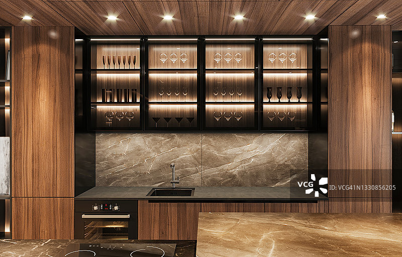 豪华公寓厨房内景图片素材