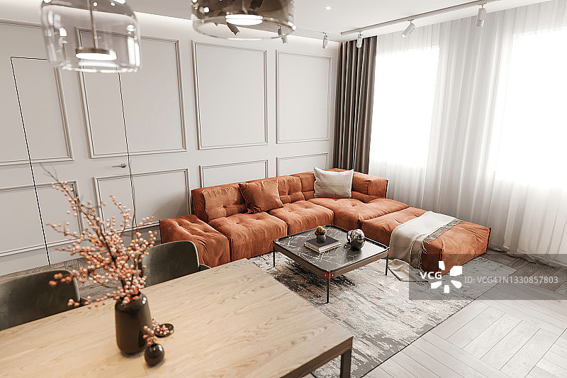 带大沙发的客厅图片素材