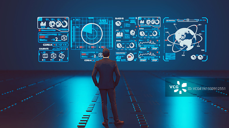 全息屏幕前的大数据分析与符号图片素材