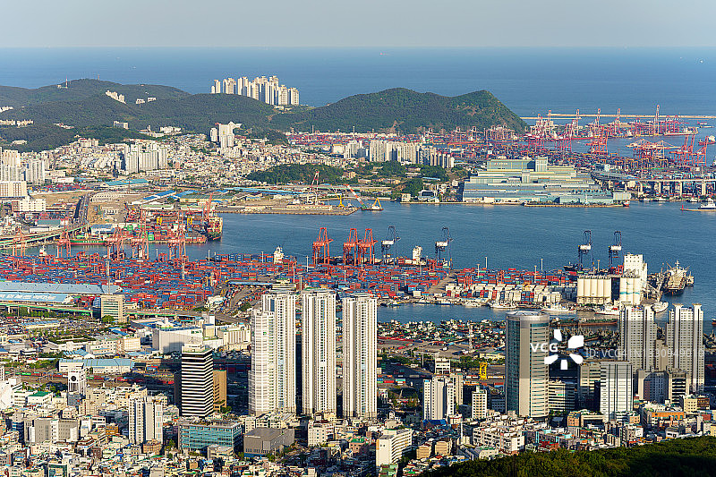 韩国釜山港空中鸟瞰图片素材