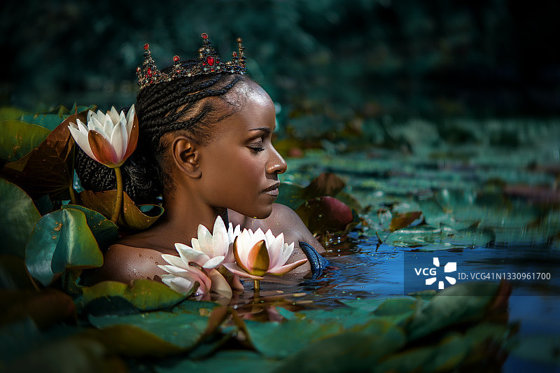 黑人公主与青蛙的童话故事图片素材