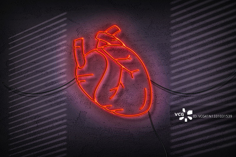 红色霓虹风格的解剖心脏图片素材