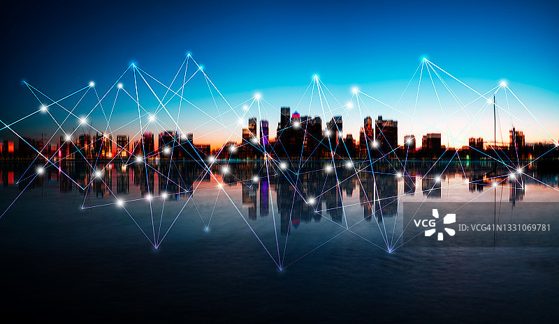 智慧城市和抽象点连接图片素材