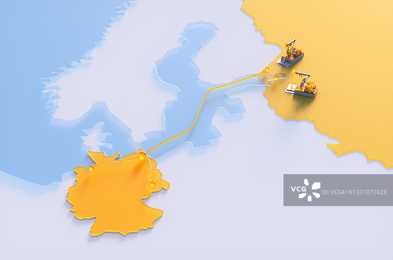 德国和俄罗斯之间的北溪二号天然气管道3D渲染图图片素材