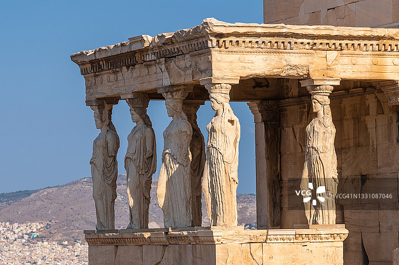 希腊雅典卫城厄瑞克忒翁神庙的 Caryatids 雕像图片素材