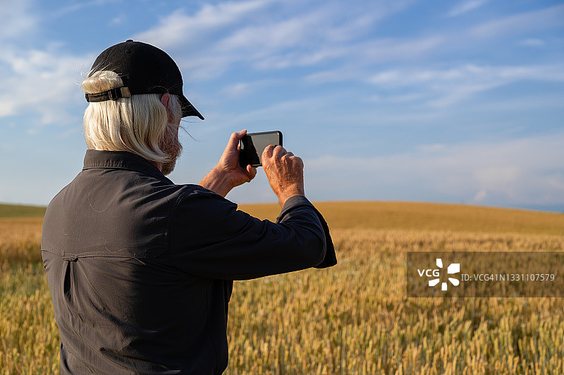 使用手机拍照的年长男人图片素材
