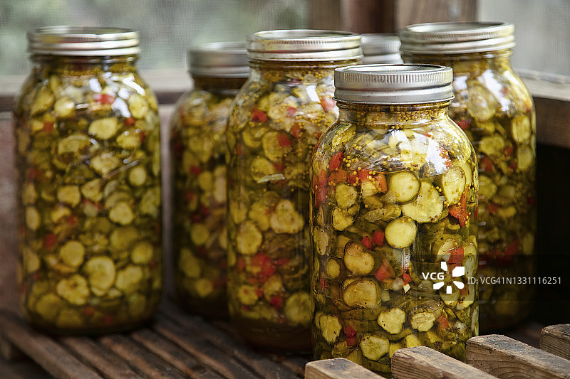 梅森罐中的莳萝泡菜片图片素材