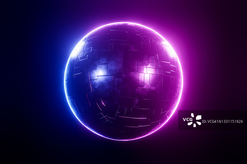 发光边缘霓虹灯抽象未来金属球体图片素材