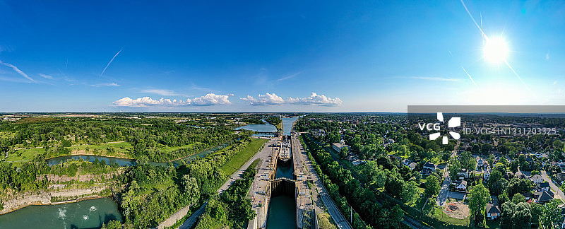加拿大圣凯瑟琳斯韦兰运河和双飞行锁空景图片素材