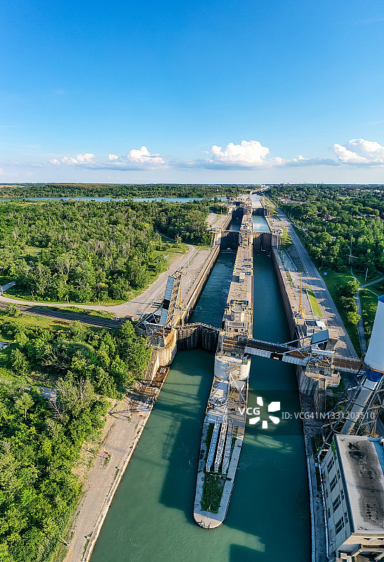 加拿大圣凯瑟琳斯韦兰运河和双飞行锁空景图片素材