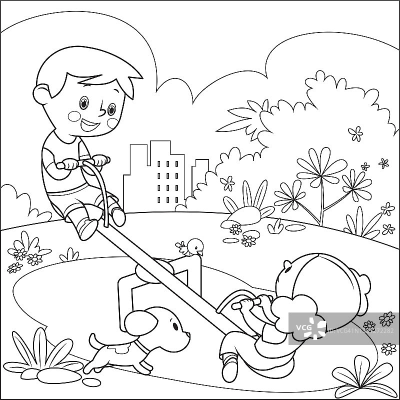 游乐场跷跷板儿童填色书图片素材