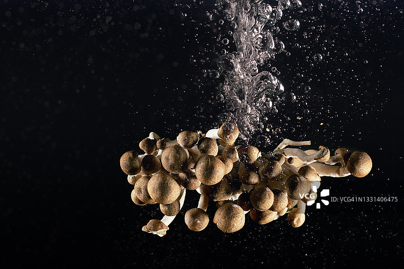 水中飞舞的白色小蘑菇，高速同步拍摄图片素材