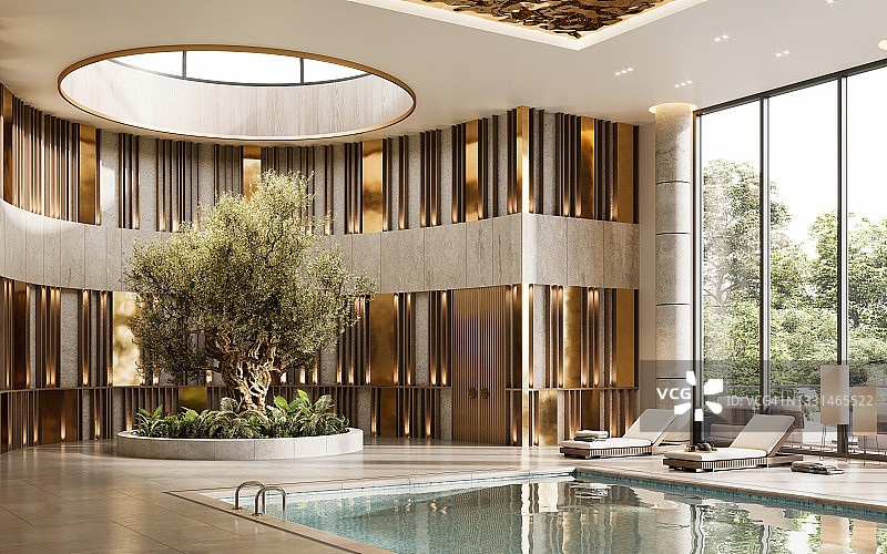 豪华酒店游泳池的3D渲染图图片素材