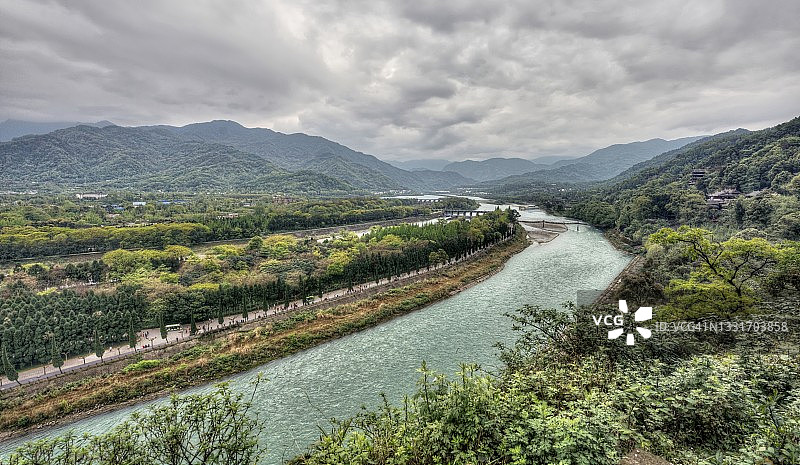 俯瞰中国四川成都都江堰世界遗产图片素材