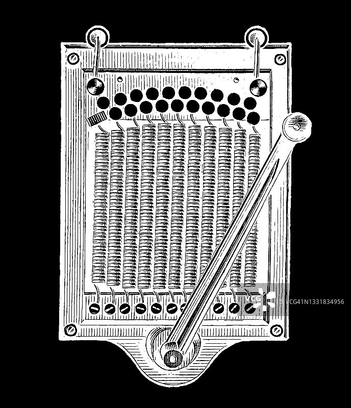 老式雕刻插图：早期伦琴X射线设备图片素材