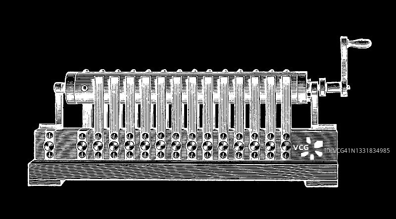 老式雕刻插图：早期伦琴X射线设备图片素材