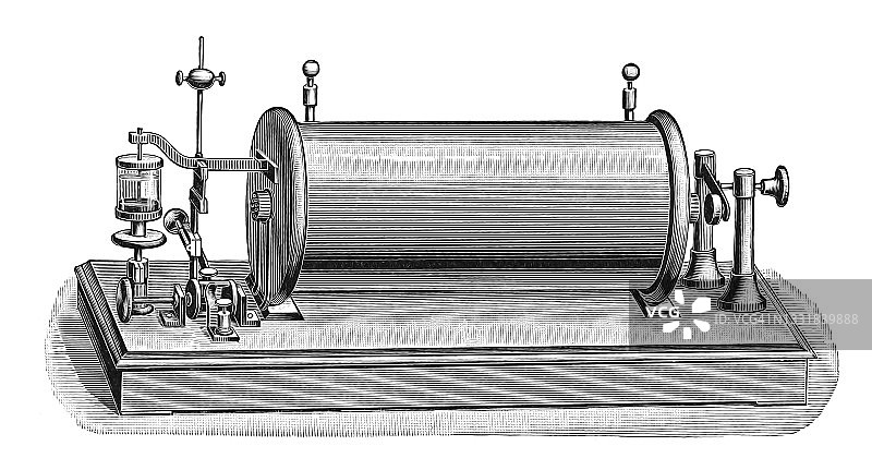 老式雕刻插图：早期伦琴X射线设备图片素材