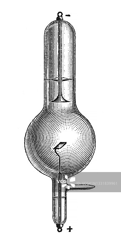 老式雕刻插图：早期伦琴X射线设备图片素材