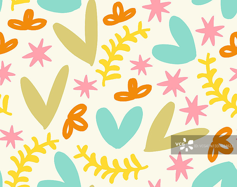 自然色系的爱心、树叶和星星图案图片素材