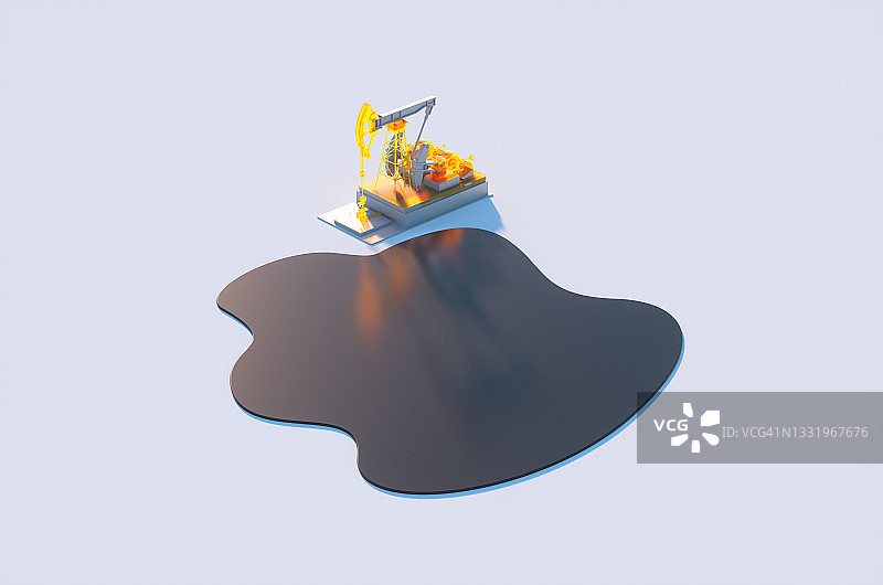 黑色化石油湖附近的抽油机概念CGI插图图片素材