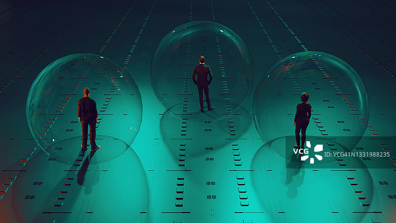 人们保持距离，并在大气泡中避免接触图片素材