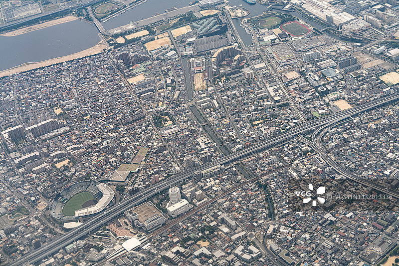 飞机航拍日本兵库县西宫市图片素材